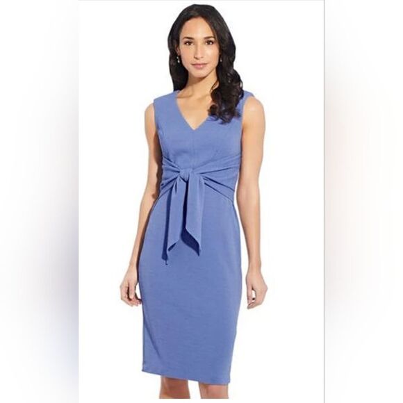 ADRIANNA PAPELL Rio Knit Tie Sheath Dress Lake Blue - Size 4 - Picture 1 of 11